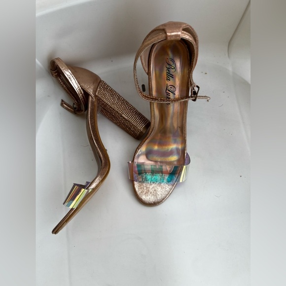 Bella Luna STAN Nude Champagne Bright Rhinestone Chunky Platform Mary Jane Heels - Picture 13 of 16